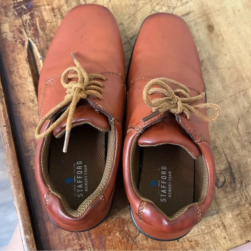 Stafford light brown dress shoes, boys sz 3, GUC